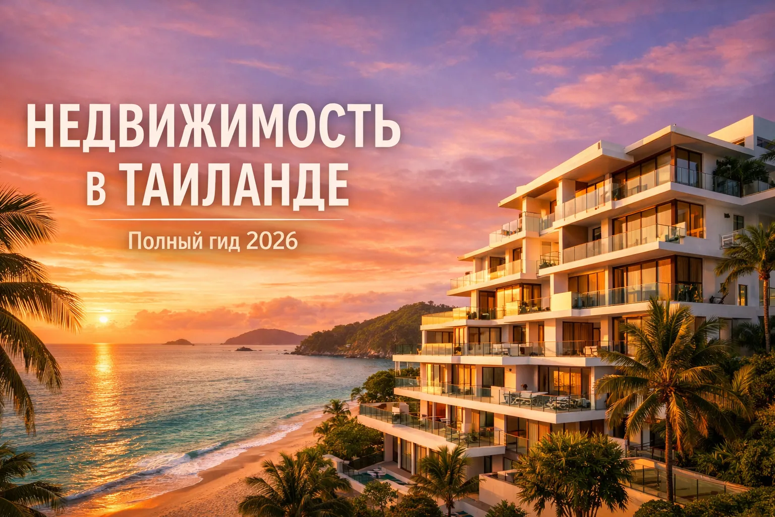 Современный кондоминиум на берегу моря в Таиланде - роскошная недвижимость для иностранных инвесторов на закате, вид на Андаманское море