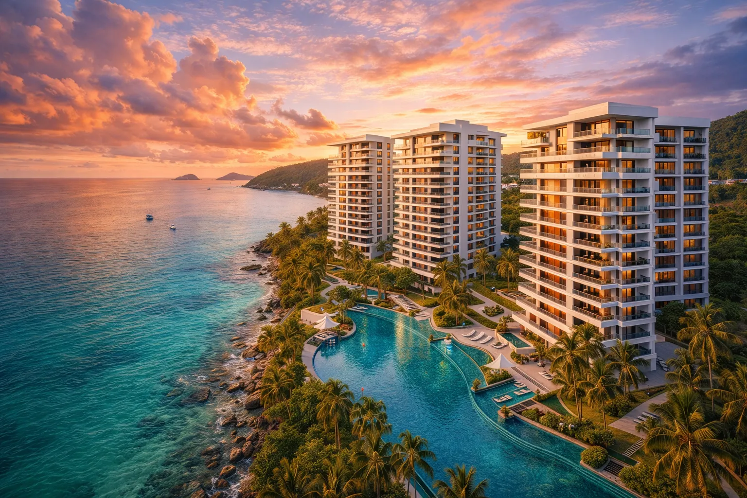 Современный кондоминиум в Пхукете с видом на море - пример недвижимости, доступной иностранцам для покупки в фрихолд (Foreign Freehold) в рамках 49% квоты здания, 2026 год