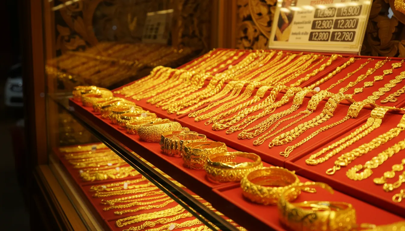 Тайское золото 23 карата проба 965 ярко-жёлтые украшения в золотом магазине Таиланда