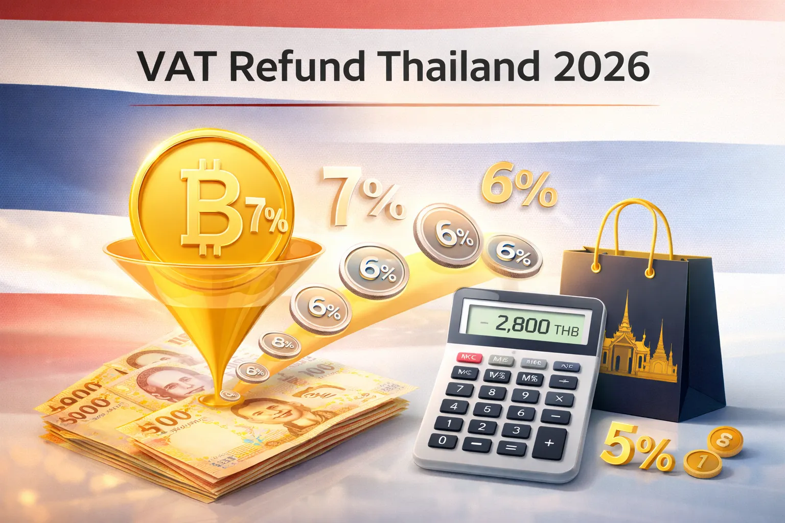 Точный расчет VAT Refund Таиланд 2026: реальный возврат 5-6.1% с учетом комиссий аэропорта