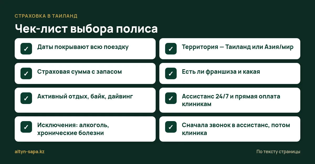 Чек-лист выбора страхового полиса для поездки в Таиланд